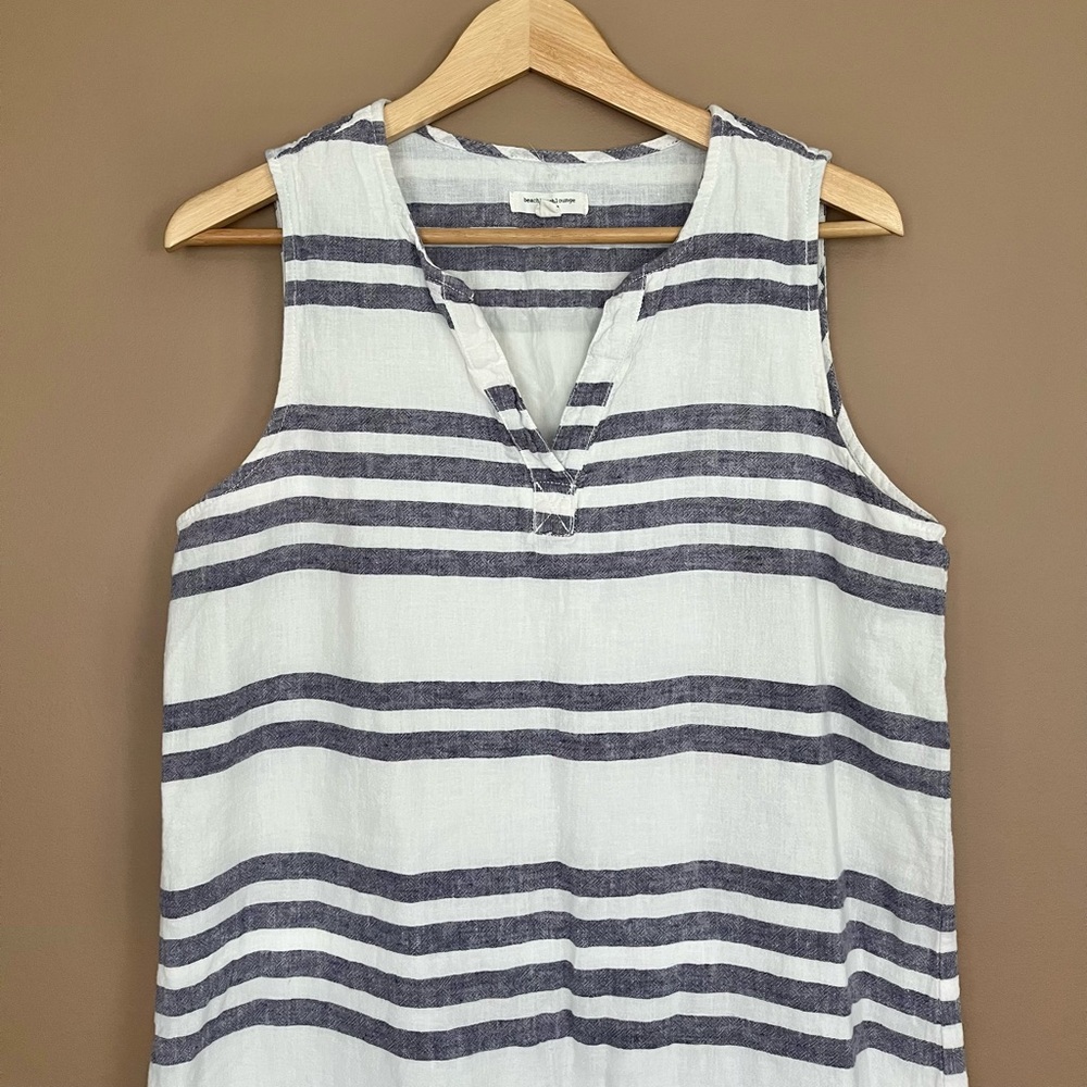 {BeachLunchLounge} Sleeveless Linen Blend Striped Shift Dress - Womens Medium - Picture 2 of 8